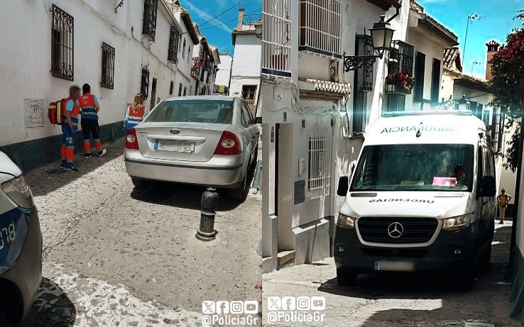 El coche que generó el colapso en el centro de Granada.