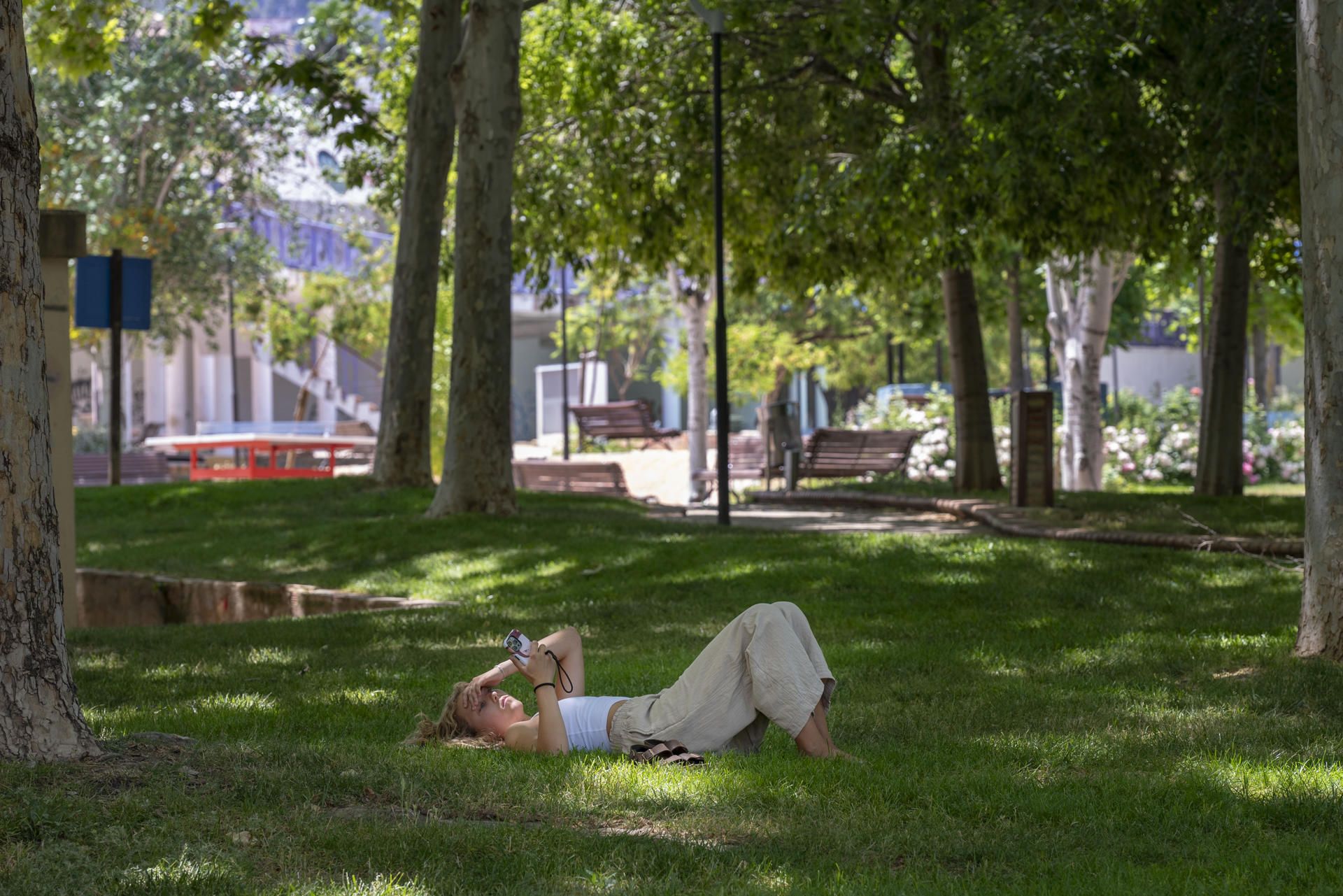 Una joven descansa en un parque en Jaén, este jueves pasado.